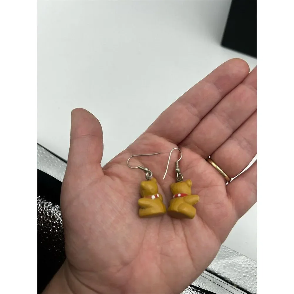 Cute Teddy Bear Dangle Earrings Brown Cartoon Animal Jewelry